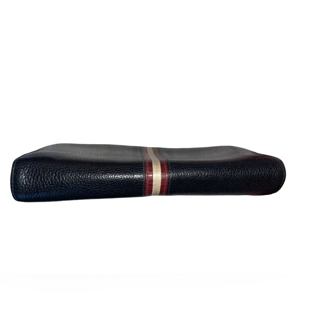 Bally black leather long wallet signature red and off-white stripe. 4x8